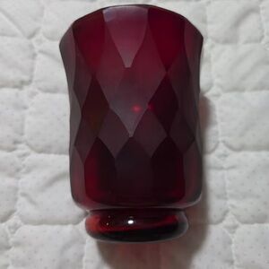 Vintage Red Glass Diamond Pattern Vase/Votive Holder 4.5"